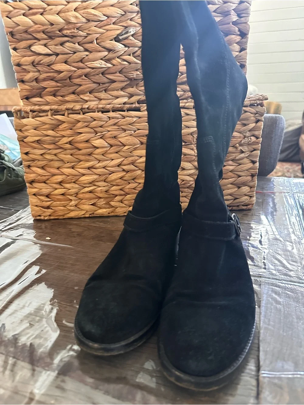 Vero Cuoio Black Suede Over-the-Knee Buckle Boots